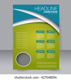 Abstract flyer design background. Brochure template. To be used for magazine cover, annual report, business mockup, education, presentation. Blue and green color.