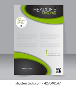Abstract flyer design background. Brochure template. To be used for magazine cover, annual report, business mockup, education, presentation. Green and black color.