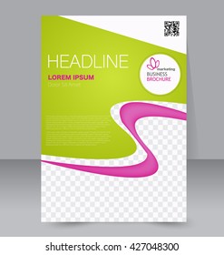 Abstract flyer design background. Brochure template. To be used for magazine cover, annual report, business mockup, education, presentation. Green and pink color.