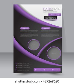 Abstract flyer design background. Brochure template. Can be used for magazine or book cover, business mockup, education, presentation, annual report. A4 size. Black and purple color.