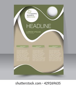 Abstract flyer design background. Brochure template. Can be used for magazine or book cover, business mockup, education, presentation, annual report. A4 size. Green and brown color.