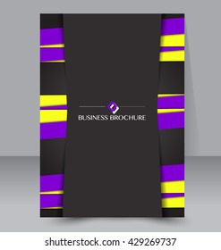 Abstract flyer design background. Brochure template. Can be used for magazine or book cover, business mockup, education, presentation, annual report. A4 size. Black, purple, and yellow color.