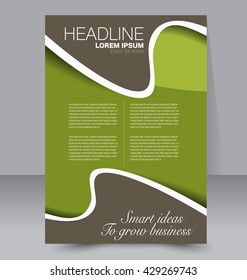 Abstract flyer design background. Brochure template. Can be used for magazine or book cover, business mockup, education, presentation, annual report. A4 size. Green and brown color.