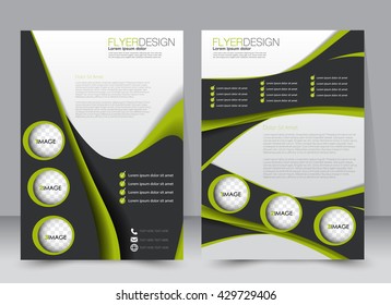 Abstract flyer design background. Brochure template. Can be used for magazine cover, business mockup, education, presentation, report. a4 size with editable elements. Green and black color