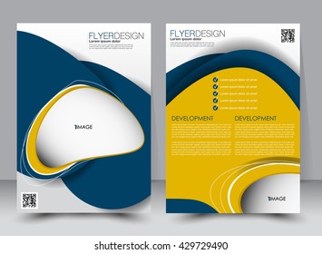 Abstract Flyer Design Background. Brochure Template. Can Be Used For Magazine Cover, Business Mock-up, Education, Presentation, Report. A4 Size With Editable Elements. Blue And Yellow Color