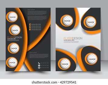 Abstract flyer design background. Brochure template. Can be used for magazine cover, business mock-up, education, presentation, report. a4 size with editable elements. Orange and black color