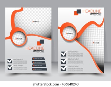 Abstract flyer design background. Brochure template. Can be used for magazine cover, business mockup, education, presentation, report. a4 size with editable elements. Orange color.