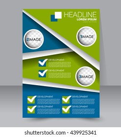 Abstract flyer design background. Brochure template. To be used for magazine cover, business mockup, education, presentation, report. Green and blue color