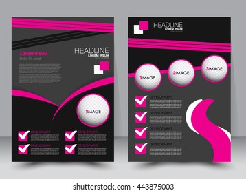 Abstract flyer design background. Brochure template. Can be used for magazine cover, business mockup, education, presentation, report. a4 size with editable elements. Pink and black color.