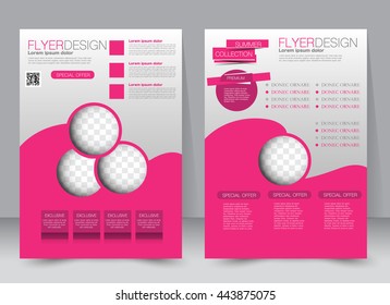 Abstract flyer design background. Brochure template. Can be used for magazine cover, business mockup, education, presentation, report. a4 size with editable elements. Pink color.