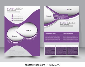 Abstract flyer design background. Brochure template. Can be used for magazine cover, business mockup, education, presentation, report. a4 size with editable elements. Purple color.