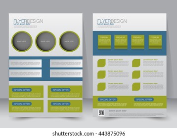 Abstract flyer design background. Brochure template. Can be used for magazine cover, business mockup, education, presentation, report. a4 size with editable elements. Blue and green color.