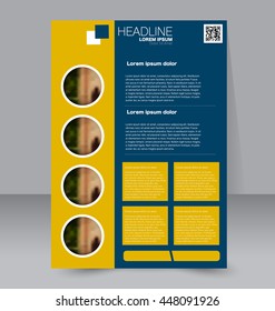 Abstract flyer design background. Brochure template. To be used for magazine cover, business mockup, education, presentation, report. Blue and yellow color.