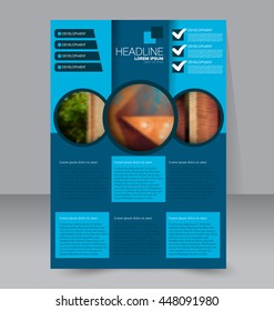 Abstract flyer design background. Brochure template. To be used for magazine cover, business mockup, education, presentation, report. Blue color.