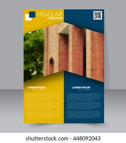 Abstract flyer design background. Brochure template. To be used for magazine cover, business mockup, education, presentation, report. Blue and yellow color.