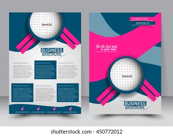 Abstract flyer design background. Brochure template. Can be used for magazine cover, business mockup, education, presentation, report. a4 size with editable elements. Blue and pink color.