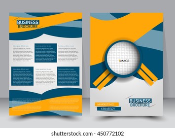 Abstract flyer design background. Brochure template. Can be used for magazine cover, business mockup, education, presentation, report. a4 size with editable elements. Blue and orange color.