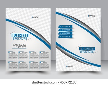 Plano de fundo do projeto do folheto abstrato. Modelo de folheto. Pode ser usado para capa de revista, maquete de negócios, educação, apresentação, relatório. tamanho a4 com elementos editáveis. Cor azul.