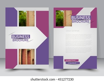 Abstract flyer design background. Brochure template. Can be used for magazine cover, business mockup, education, presentation, report. a4 size with editable elements. Purple color.