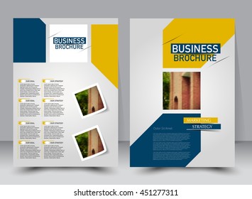 Abstract flyer design background. Brochure template. Can be used for magazine cover, business mockup, education, presentation, report. a4 size with editable elements. Blue and orange color.