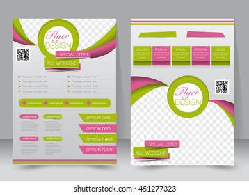 Abstract flyer design background. Brochure template. Can be used for magazine cover, business mockup, education, presentation, report. a4 size with editable elements. Pink and green color.