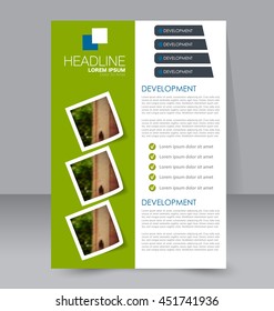 Abstract flyer design background. Brochure template. To be used for magazine cover, business mockup, education, presentation, report. Green and blue color