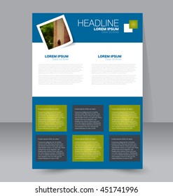 Abstract flyer design background. Brochure template. To be used for magazine cover, business mockup, education, presentation, report. Green and blue color