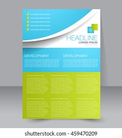 Abstract flyer design background. Brochure template. To be used for magazine cover, business mockup, education, presentation, report.  Blue and green color.