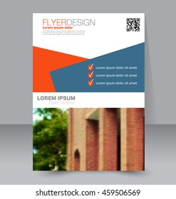 Abstract flyer design background. Brochure template. To be used for magazine cover, business mockup, education, presentation, report.  Blue and orange color.