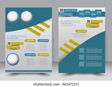 Abstract flyer design background. Brochure template. Can be used for magazine cover, business mockup, education, presentation, report. a4 size with editable elements. Blue and yellow color.