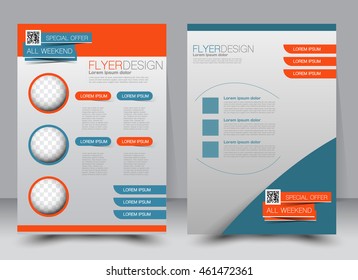 Abstract flyer design background. Brochure template. Can be used for magazine cover, business mockup, education, presentation, report. a4 size with editable elements. Blue and orange color.