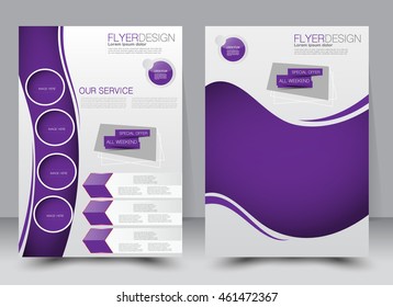 Abstract flyer design background. Brochure template. Can be used for magazine cover, business mockup, education, presentation, report. a4 size with editable elements. Purple color.