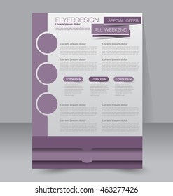 Abstract flyer design background. Brochure template. To be used for magazine cover, business mockup, education, presentation, report.  Purple color