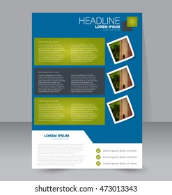 Abstract flyer design background. Brochure template. For magazine cover, business mockup, education, presentation, report.  Blue and green color. Vector illustration