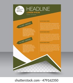Abstract flyer design background. Brochure template. To be used for magazine cover, business mockup, education, presentation, report. Orange and green color.