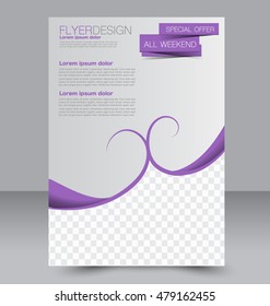 Abstract flyer design background. Brochure template. To be used for magazine cover, business mockup, education, presentation, report.  Purple color.