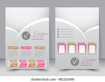 Abstract flyer design background. Brochure template. Can be used for magazine cover, business mockup, education, presentation, report. a4 size. Vector illustration. Pink and brown color.