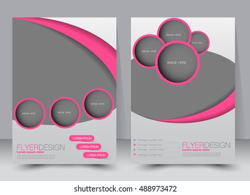 Abstract flyer design background. Brochure template. Can be used for magazine cover, business mockup, education, presentation, report. a4 size. Vector illustration. Pink color.