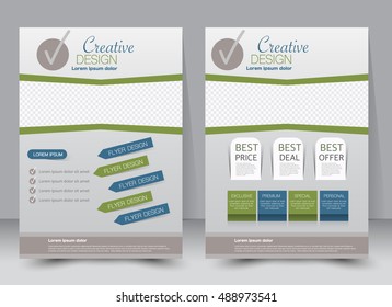Abstract flyer design background. Brochure template. Can be used for magazine cover, business mockup, education, presentation, report. a4 size. Vector illustration. Blue and green color.