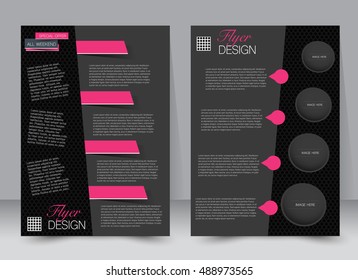 Abstract flyer design background. Brochure template. Can be used for magazine cover, business mockup, education, presentation, report. a4 size. Vector illustration. Black and pink color.