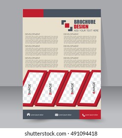 Abstract flyer design background. Brochure template. For magazine cover, business mockup, education, presentation, report.  Red color. Vector illustration