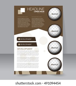Abstract flyer design background. Brochure template. For magazine cover, business mockup, education, presentation, report.  Brown color. Vector illustration