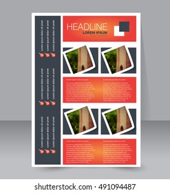 Abstract flyer design background. Brochure template. For magazine cover, business mockup, education, presentation, report.  Orange color. Vector illustration