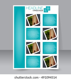 Abstract flyer design background. Brochure template. For magazine cover, business mockup, education, presentation, report.  Blue color. Vector illustration
