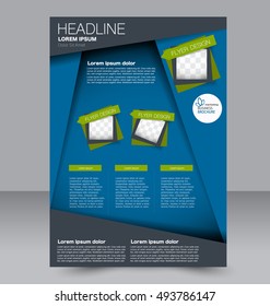 Abstract flyer design background. Brochure template. To be used for magazine cover, business mockup, education, presentation, report.  Blue and green color