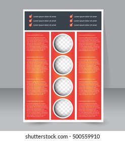 Abstract flyer design background. Brochure template. For magazine cover, business mockup, education, presentation, report.  Orange color. Vector illustration.