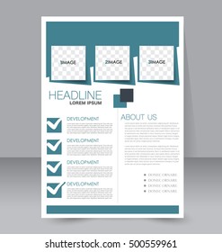 Abstract flyer design background. Brochure template. For magazine cover, business mockup, education, presentation, report.  Blue color. Vector illustration.