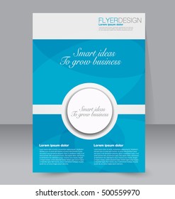 Abstract flyer design background. Brochure template. For magazine cover, business mockup, education, presentation, report.  Blue color. Vector illustration.