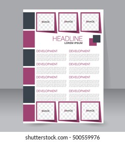 Abstract flyer design background. Brochure template. For magazine cover, business mockup, education, presentation, report.  Purple color. Vector illustration.