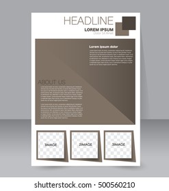 Abstract flyer design background. Brochure template. For magazine cover, business mockup, education, presentation, report.  Brown color. Vector illustration.